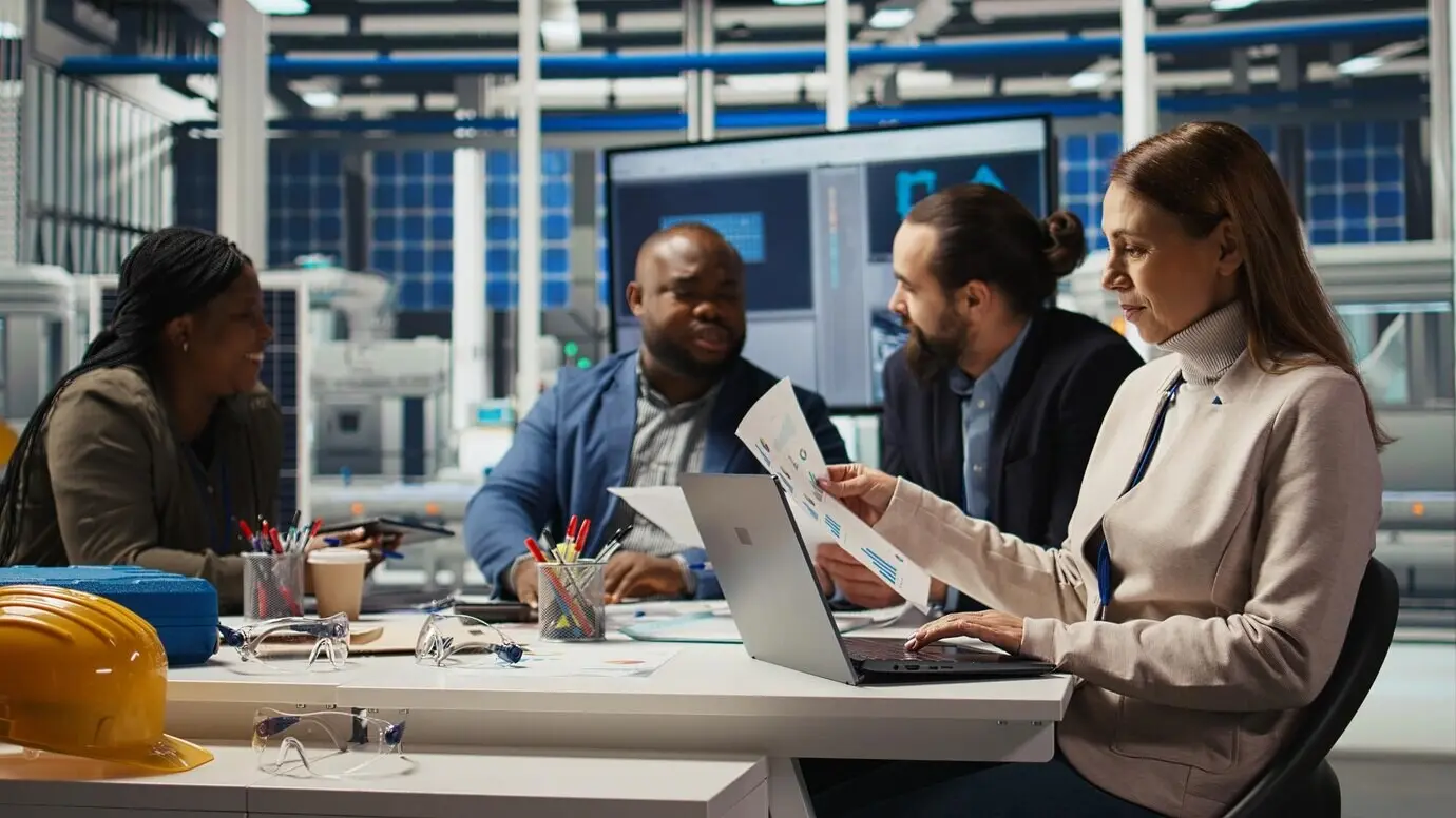Industrieanlagenforscher arbeiten mit einem Laptop an Durchbrüchen.