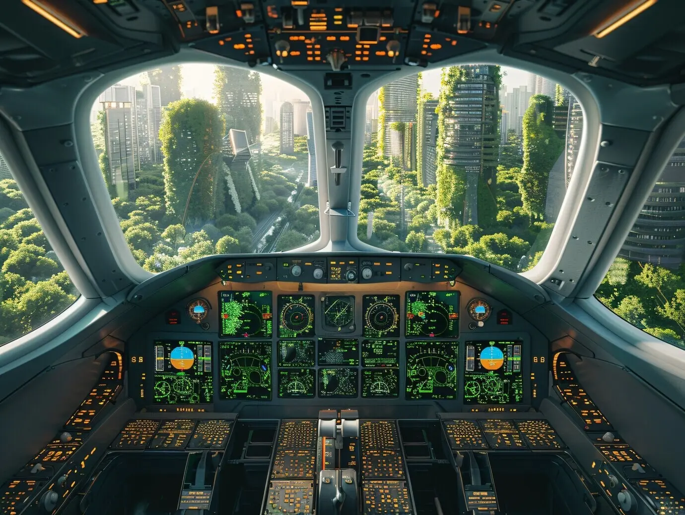 Konzept nachhaltiger Energie mit grünem Flugzeug